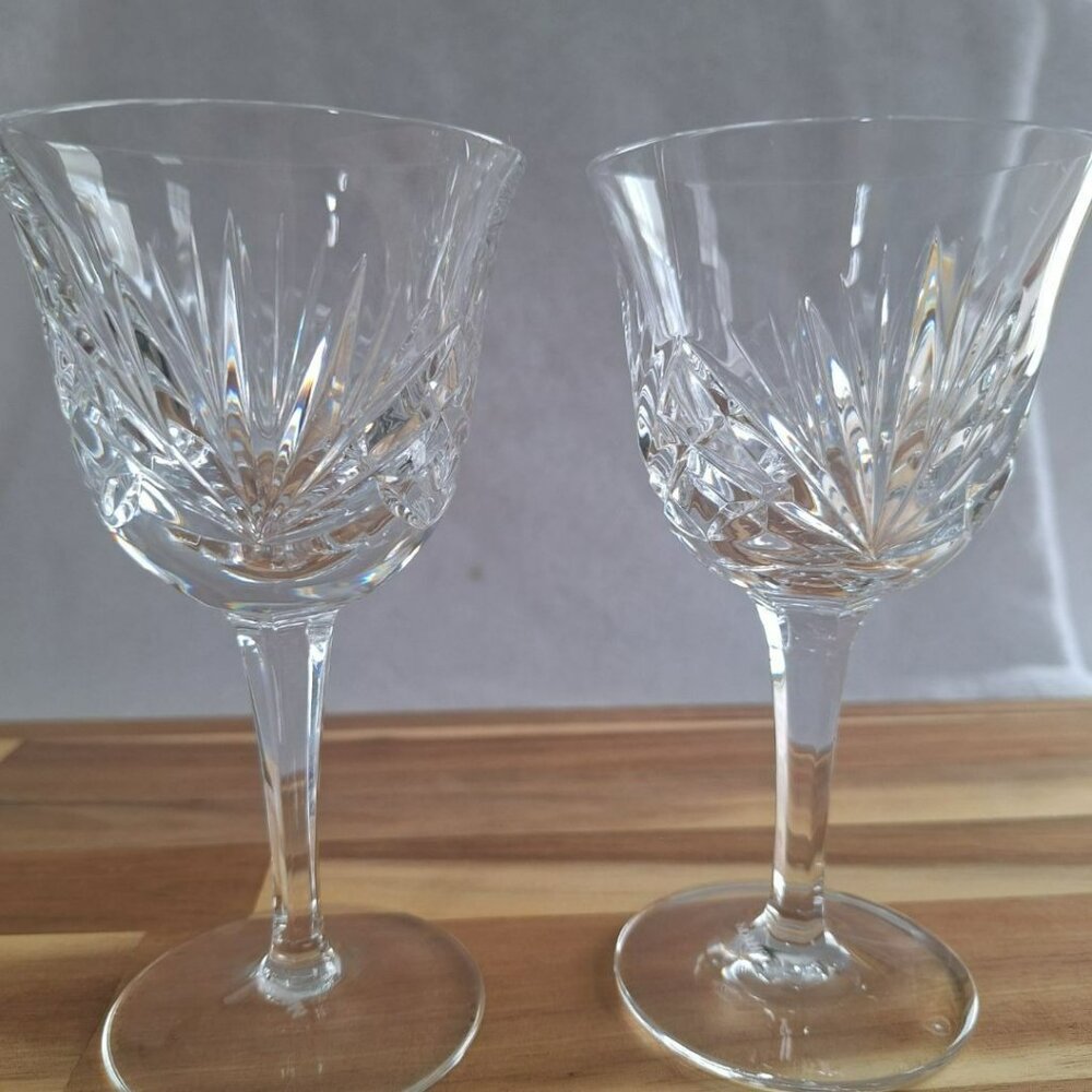 Gorham Crystal Cherrywood Wine Goblet Glassware Clear Stemware 5.5 Inch Set of 2
